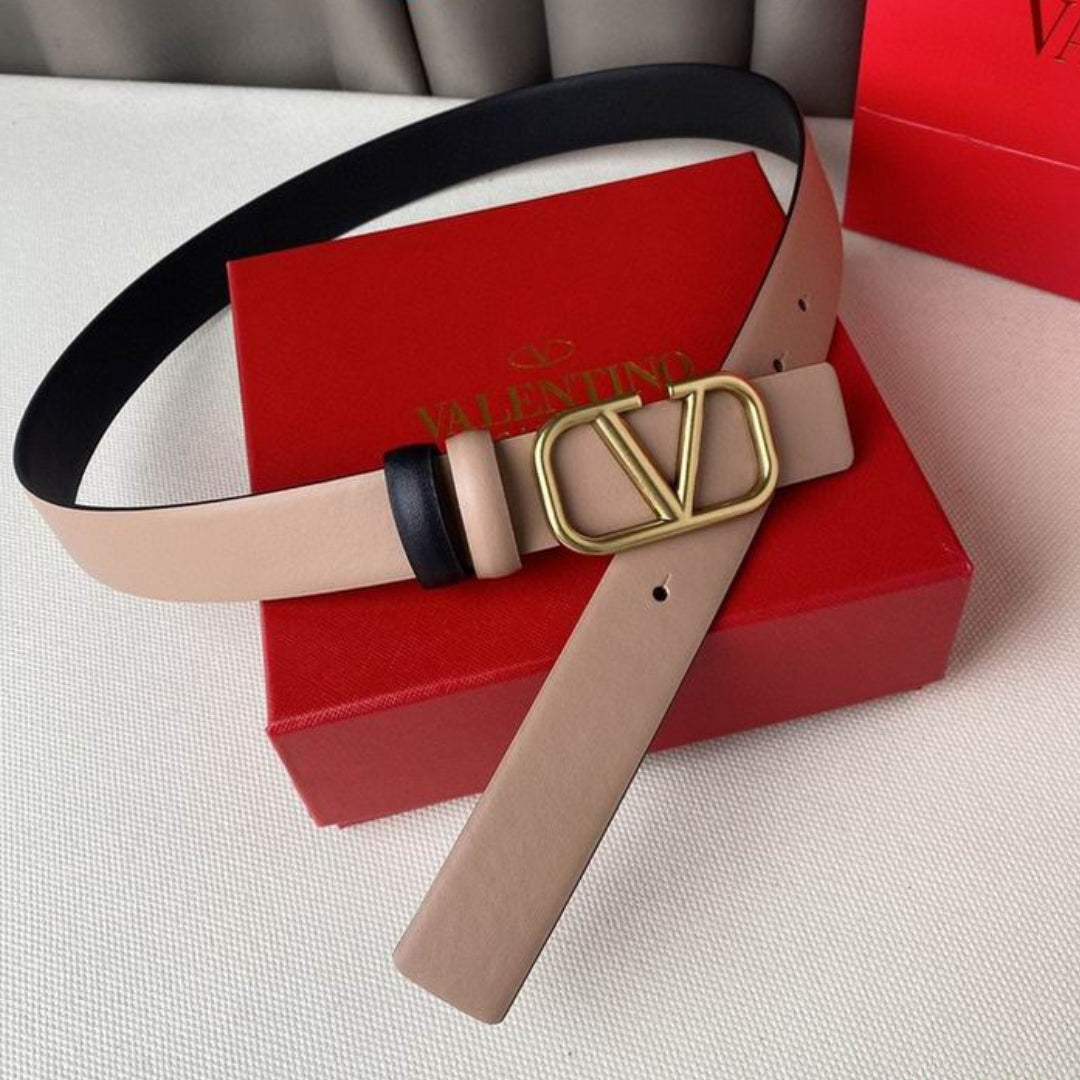 Cinto VLTN Dupla face Pequeno Preto e Rose Dourado 2cm de largura
