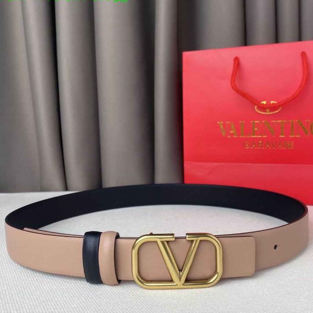 Cinto VLTN Dupla face Pequeno Preto e Rose Dourado 2cm de largura