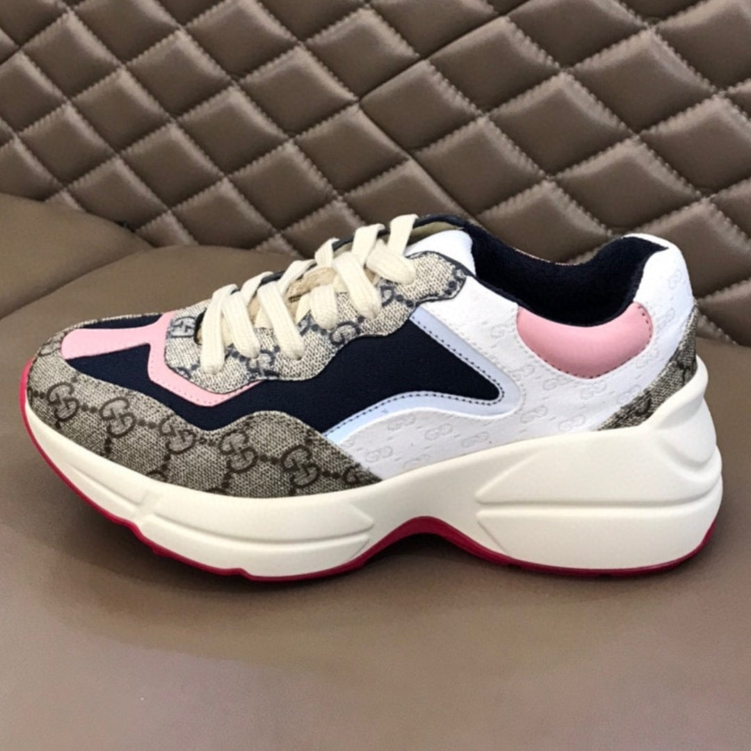 Tenis GG Rhyton Canvas com Rosa Branco e Azul escuro