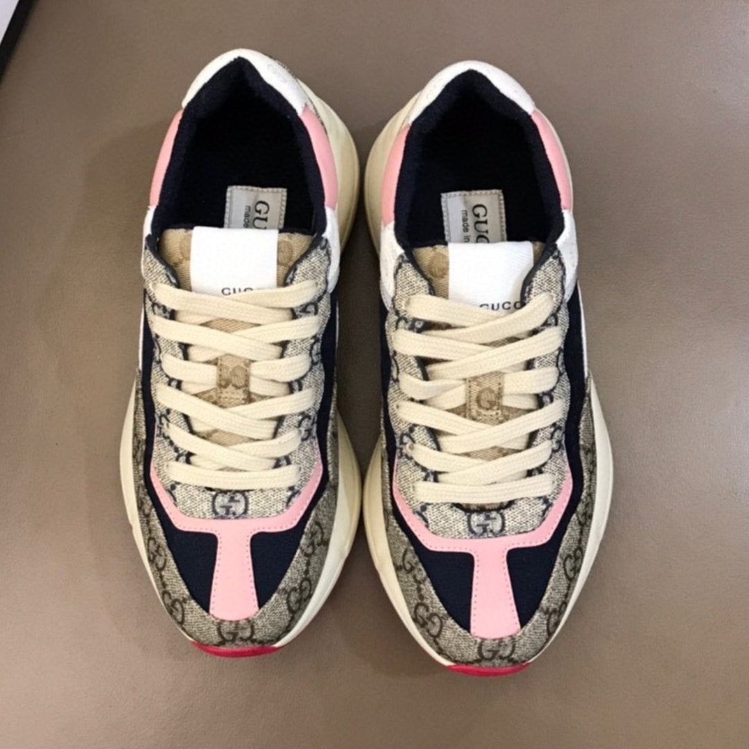 Tenis GG Rhyton Canvas com Rosa Branco e Azul escuro