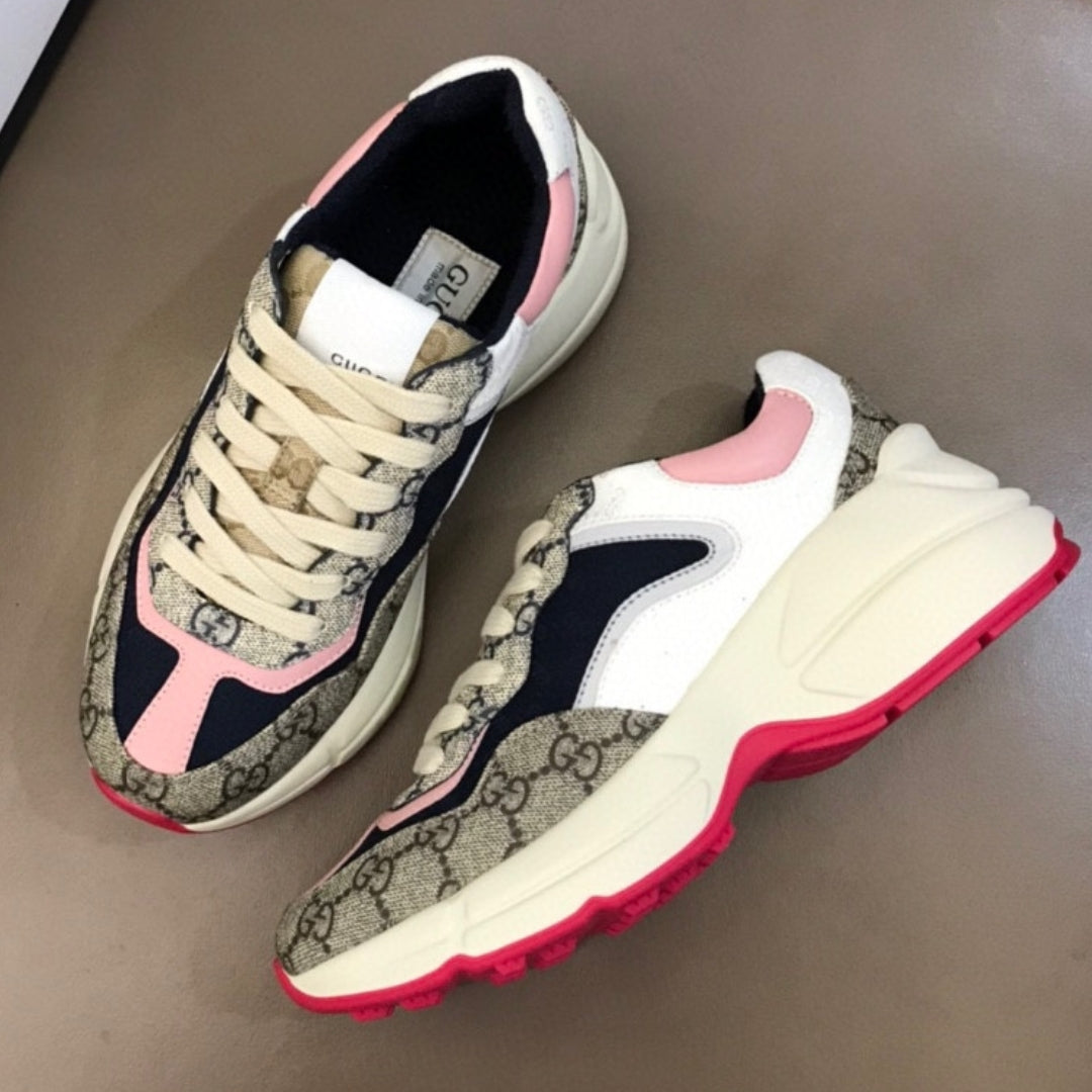 Tenis GG Rhyton Canvas com Rosa Branco e Azul escuro