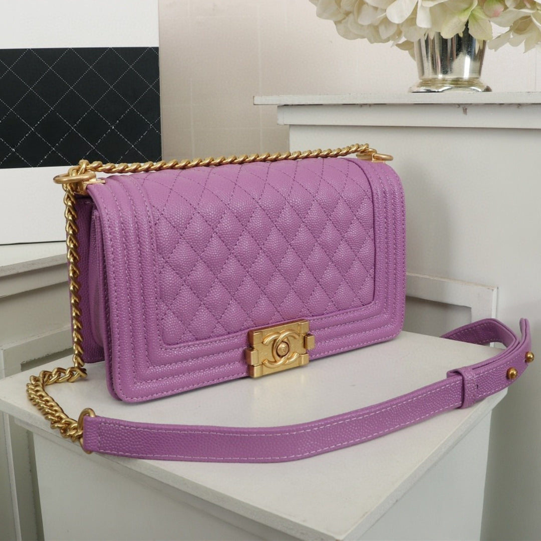 Bolsa CHN Boy Roxo claro com Dourado 25cm