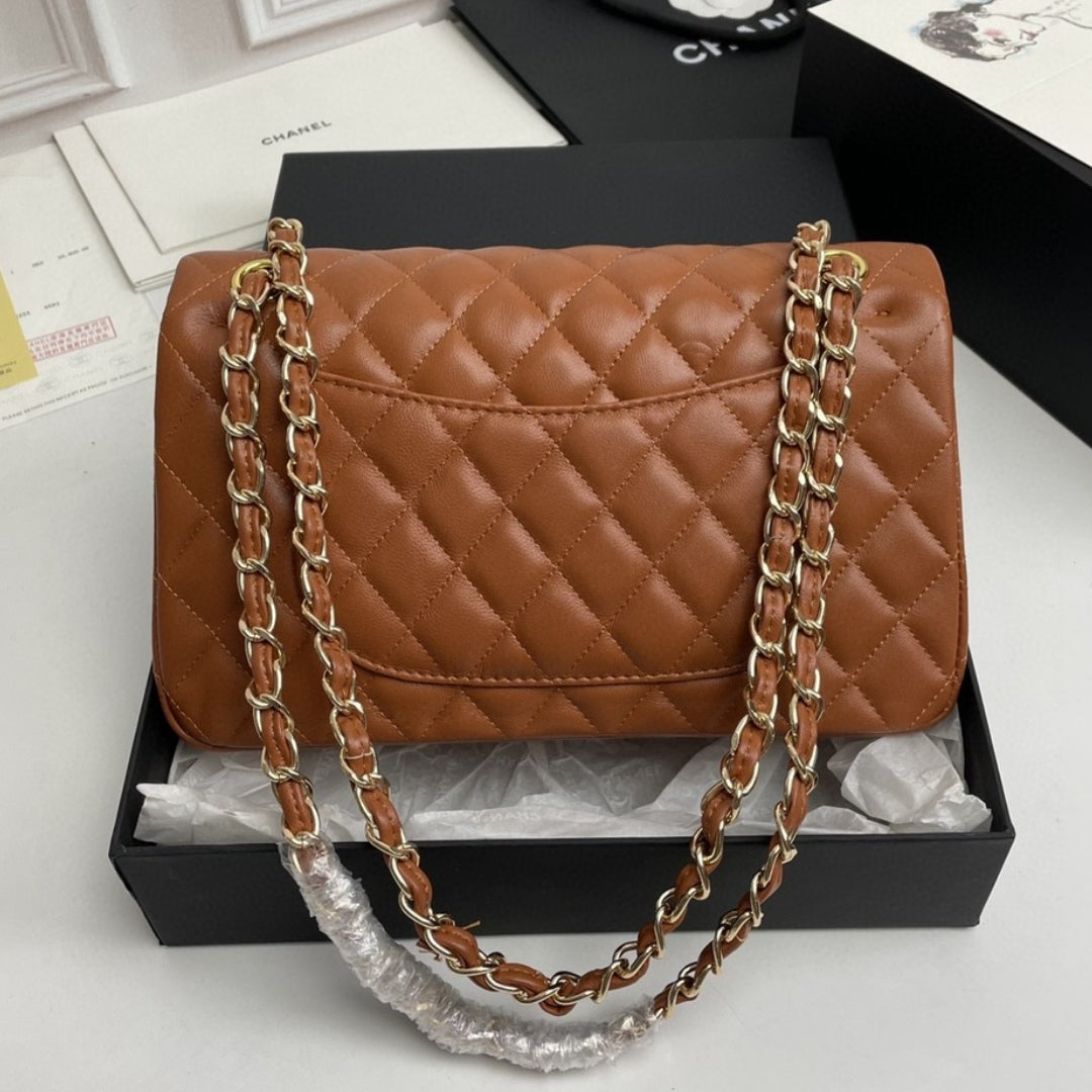 Bolsa CHN Classica Marrom com Dourado 25cm