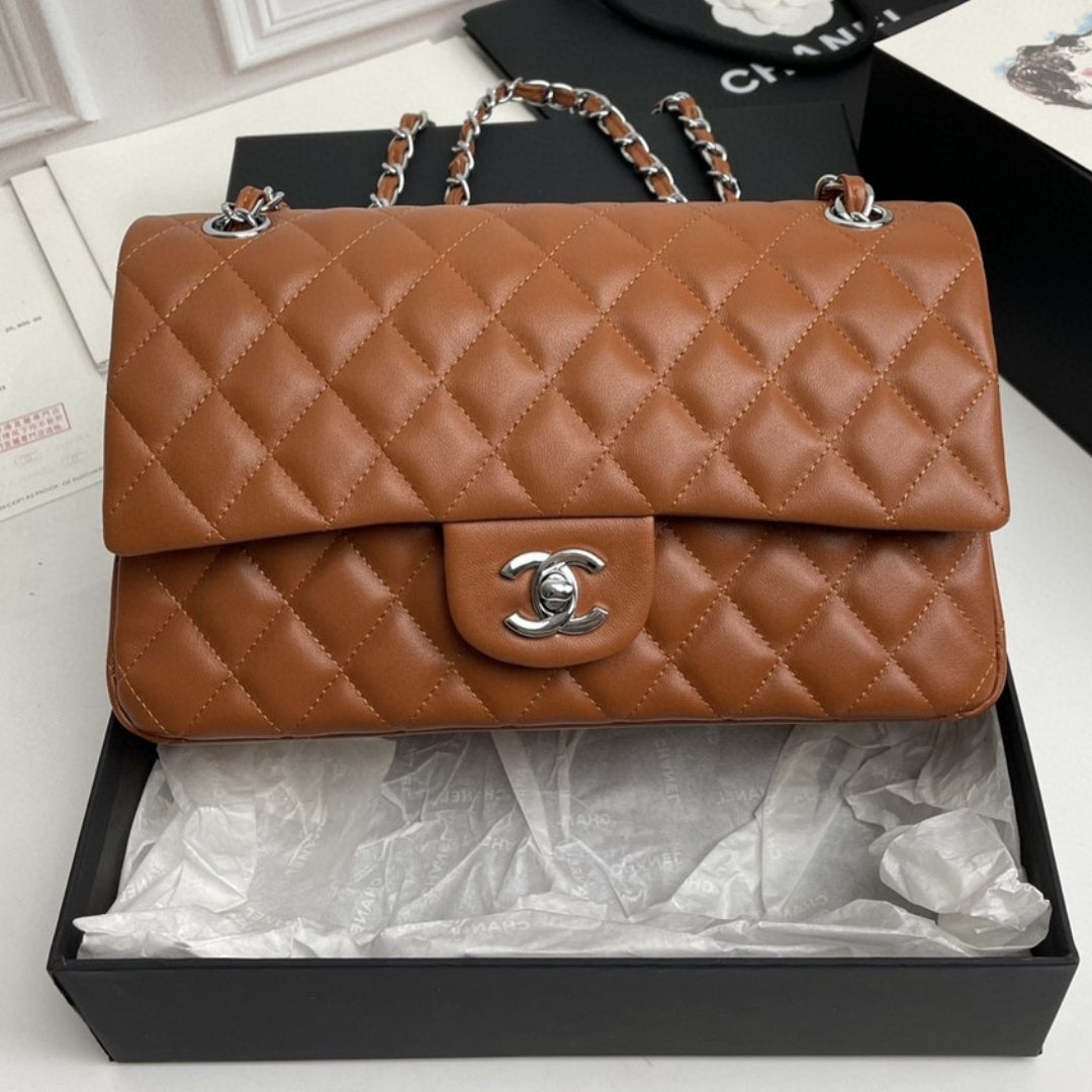 Bolsa CHN Classica Marrom com Prata 25cm