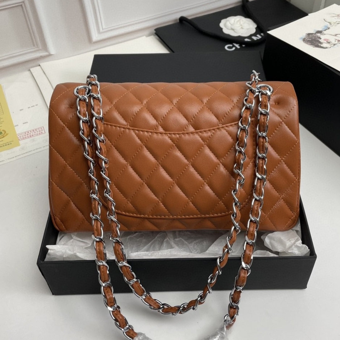 Bolsa CHN Classica Marrom com Prata 25cm