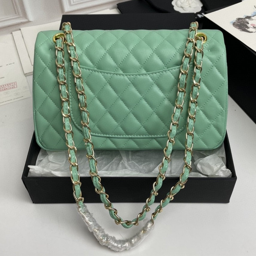 Bolsa CHN Classica Verde Claro com dourado 25cm
