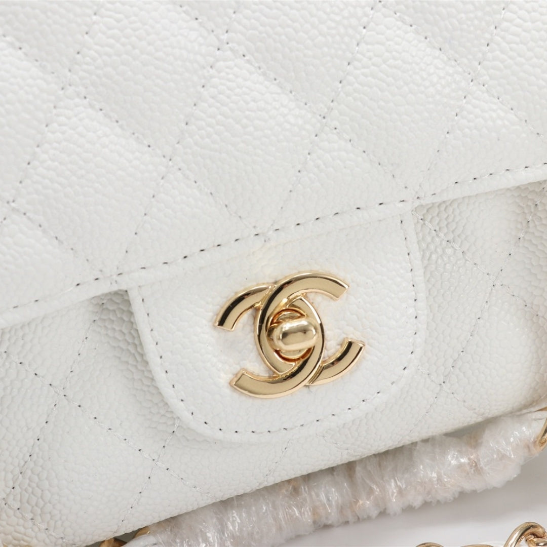 Bolsa CHN Classica detalhes Branco com Dourado 25cm