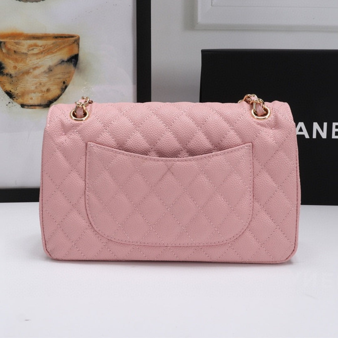 Bolsa CHN Classica detalhes Rosa com Dourado 25cm