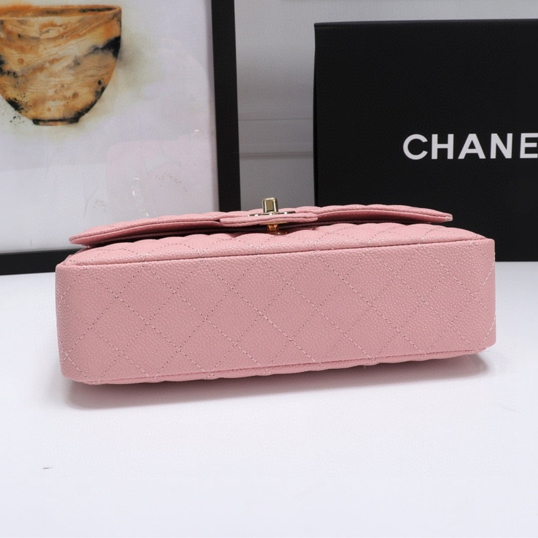 Bolsa CHN Classica detalhes Rosa com Dourado 25cm