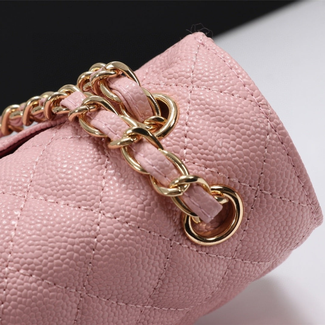 Bolsa CHN Classica detalhes Rosa com Dourado 25cm