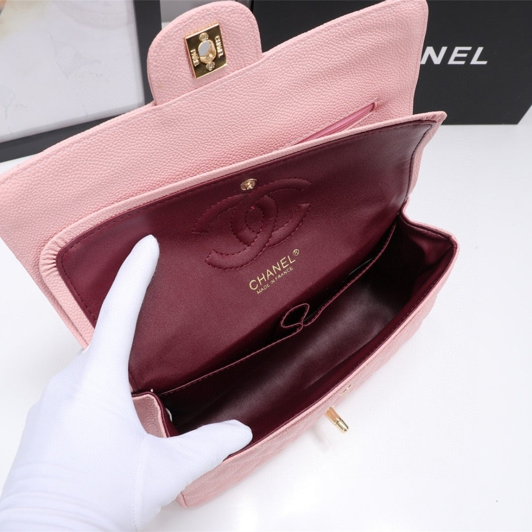 Bolsa CHN Classica detalhes Rosa com Dourado 25cm