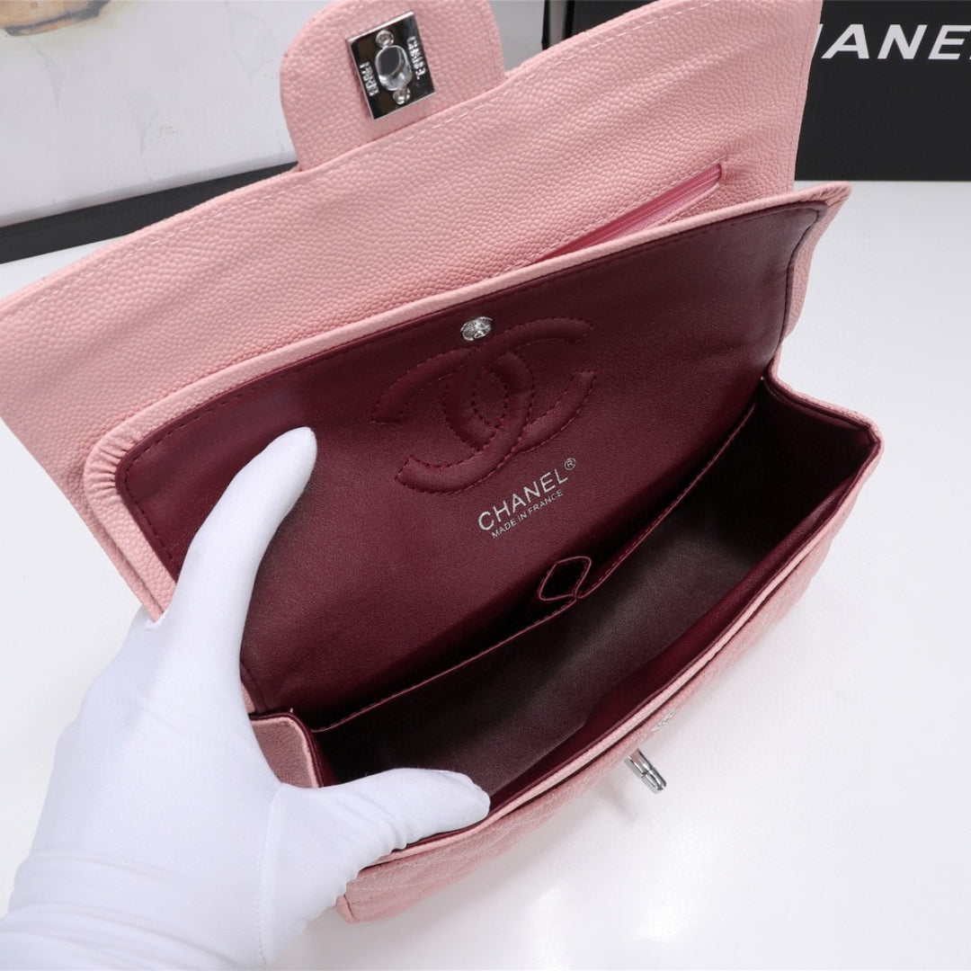 Bolsa CHN Classica detalhes Rosa com prata 25cm