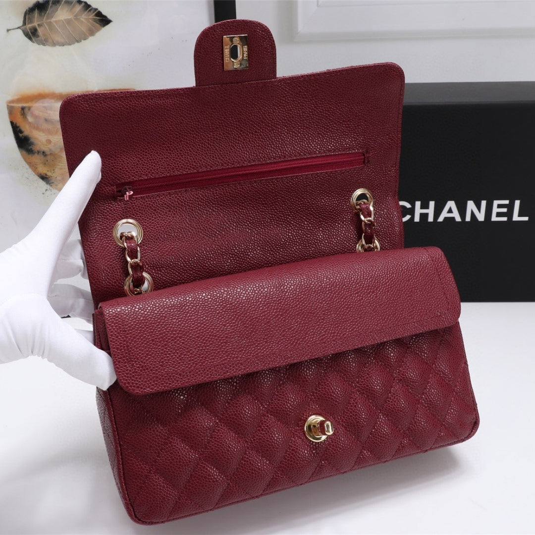 Bolsa CHN Classica detalhes Vinho com Dourado 25cm