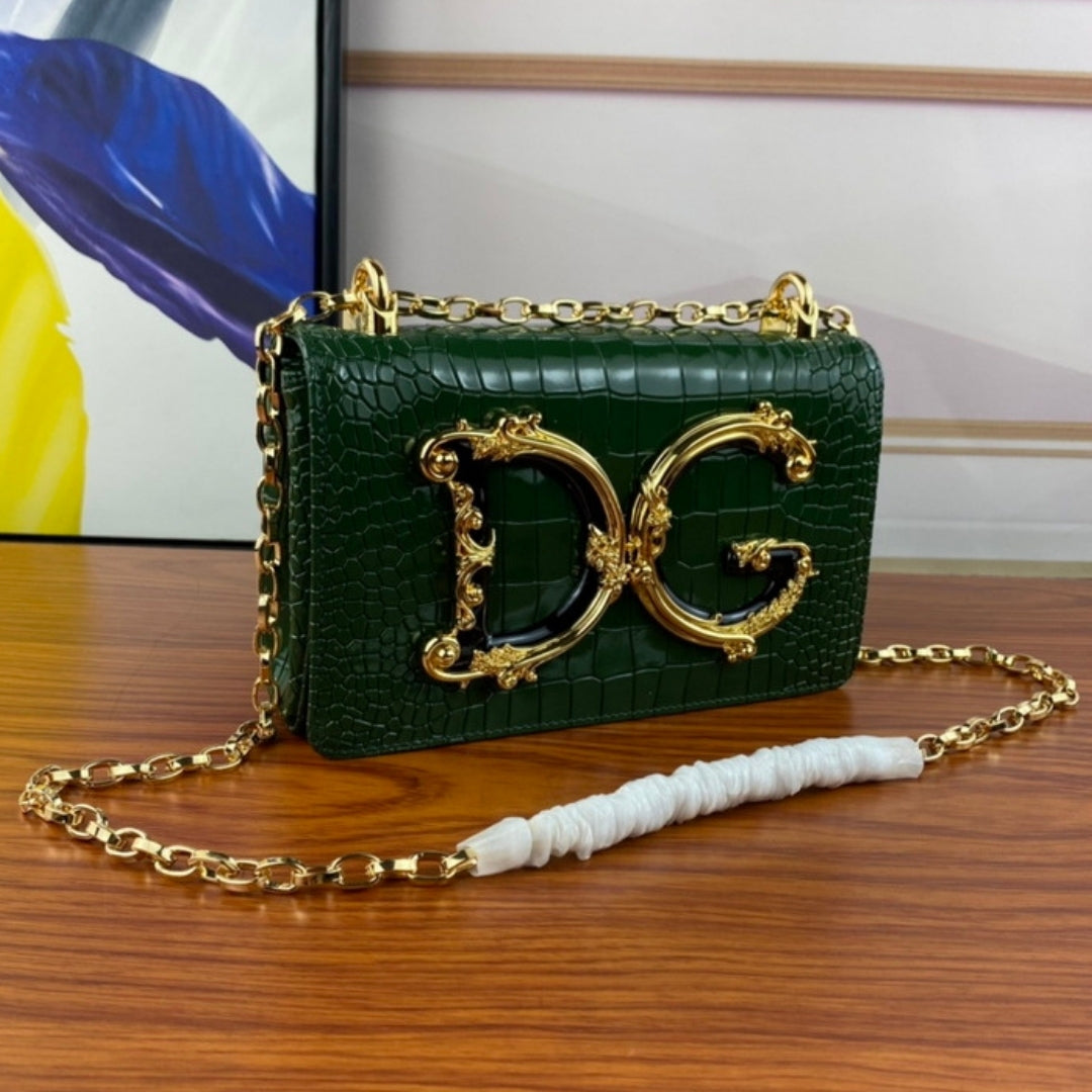 Bolsa DG tiracolo Girls Verde com detalhes 21cm