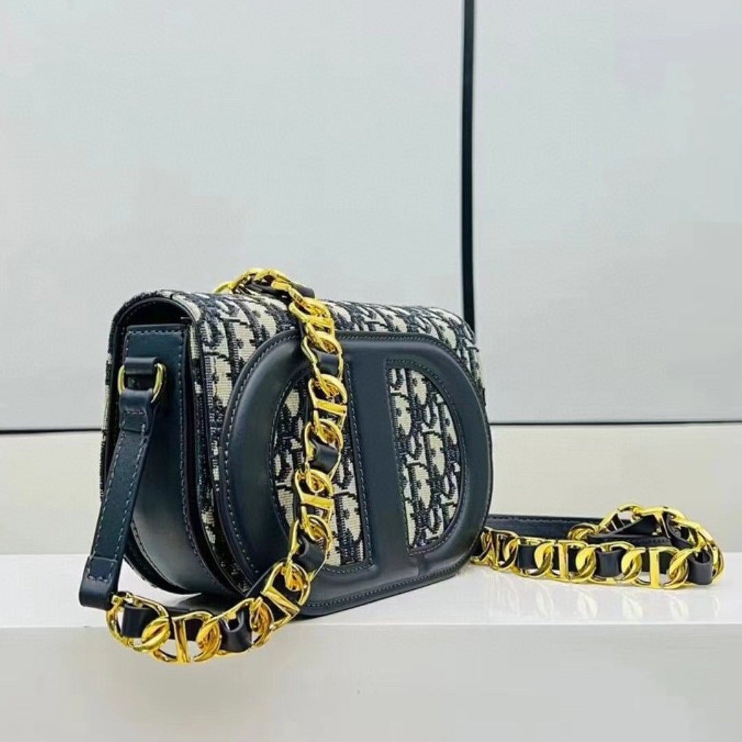 Bolsa Dio Signature Canvas Oblique Azul 19cm