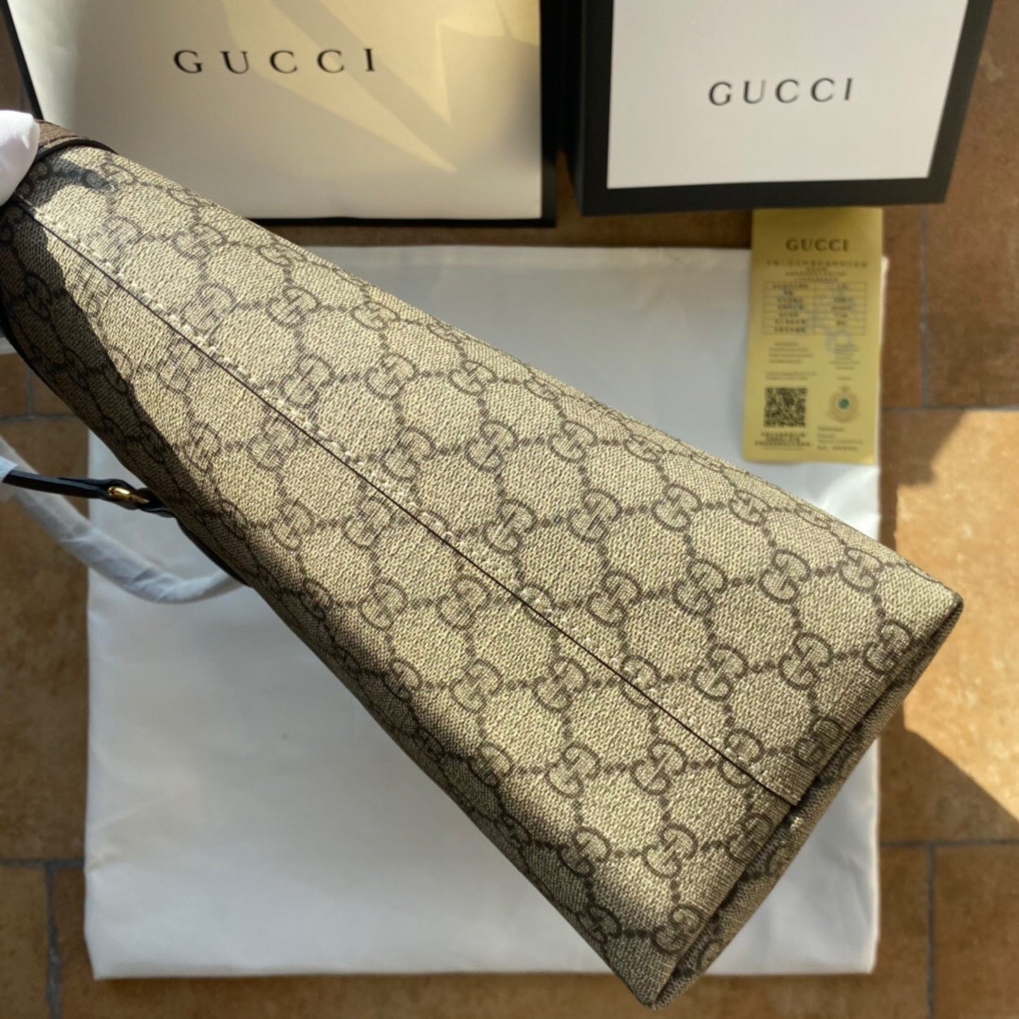 Bolsa GG Ophidia Tote Media Supreme Bege web verde e vermelha