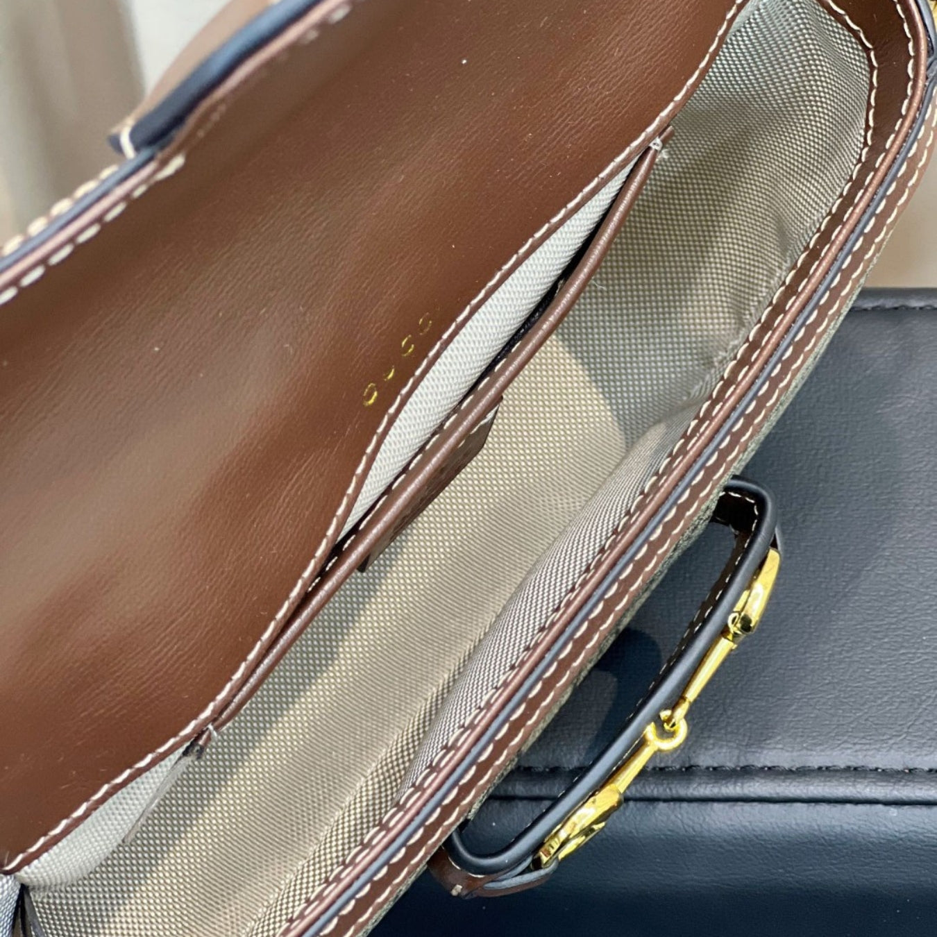 Bolsa GG tiracolo Horsebit 1955 Canvas com marrom pequena 20cm