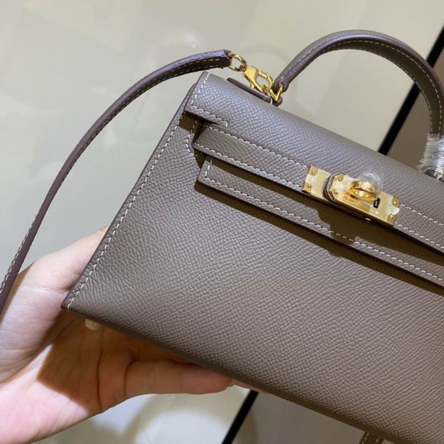Bolsa HRMS Kelly Mini Marrom Claro 19cm