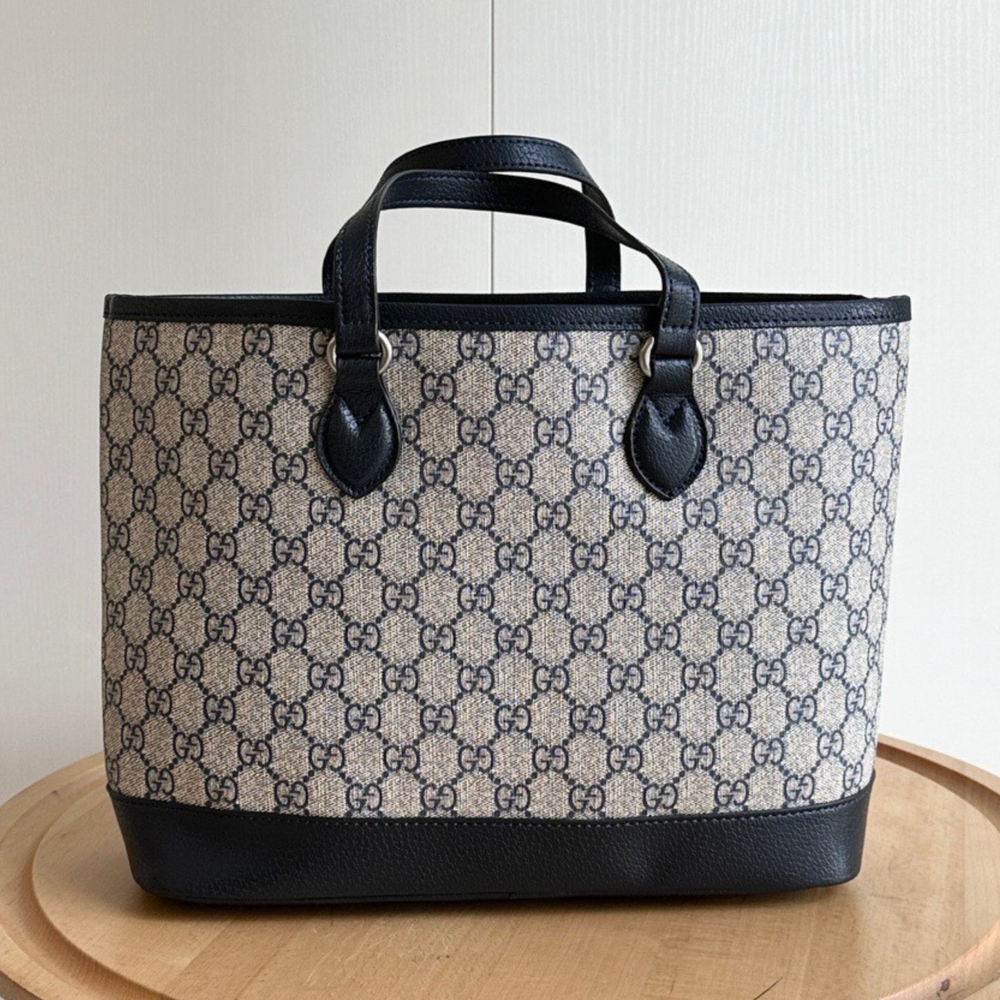Bolsa GG Ophidia Supreme Pequena Bege e azul 31cm