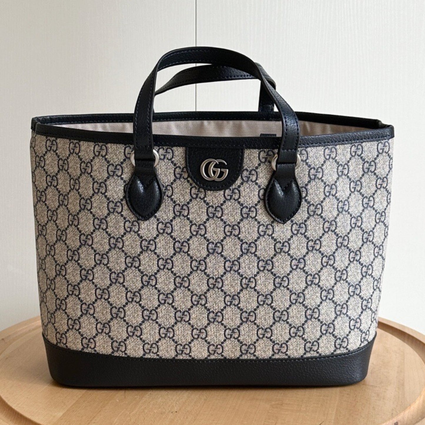 Bolsa GG Ophidia Supreme Pequena Bege e azul 31cm