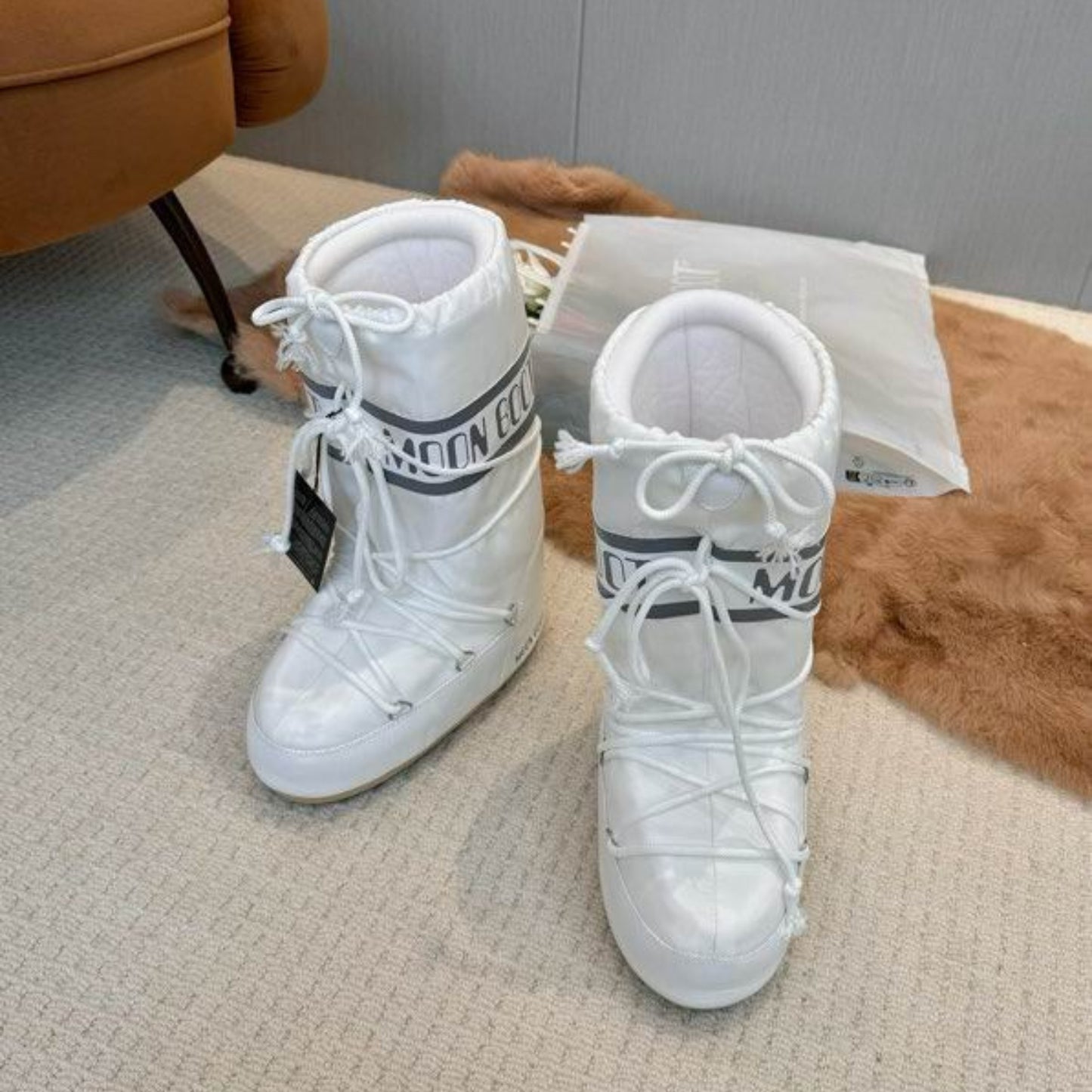 Bota Mboot Impermeável High Branco e Cinza