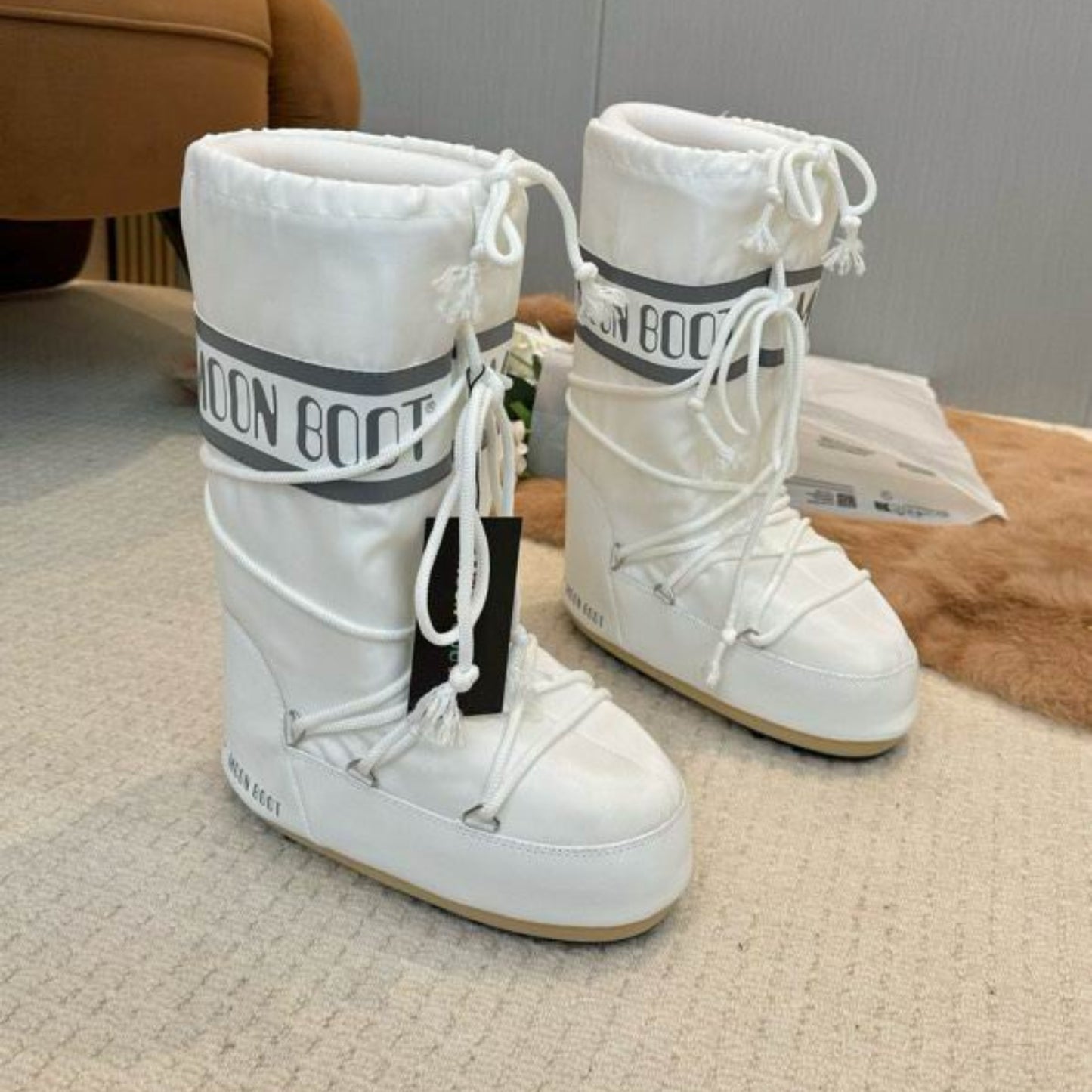 Bota Mboot Impermeável High Branco e Cinza
