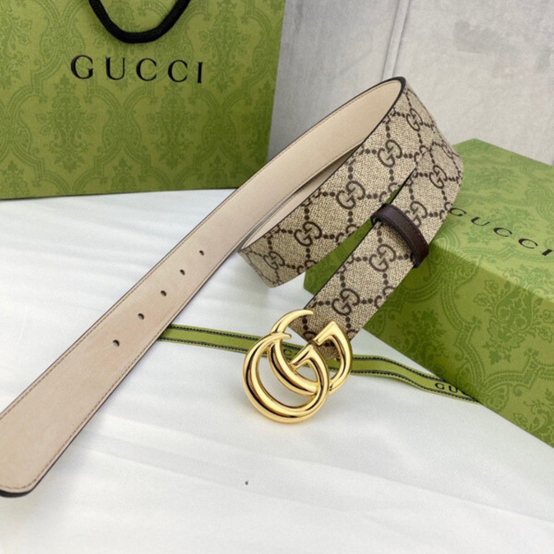 Cinto GG Canvas Off-White com Dourado 3cm de largura