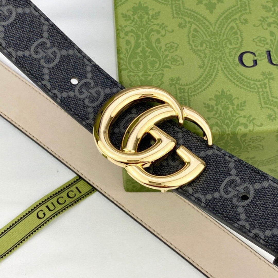 Cinto GG Canvas Preto com Dourado 3cm de largura