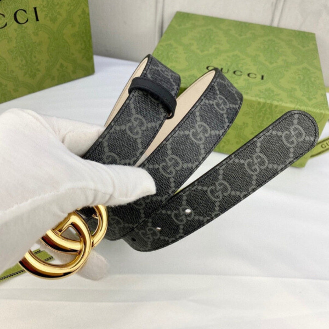 Cinto GG Canvas Preto com Dourado 3cm de largura