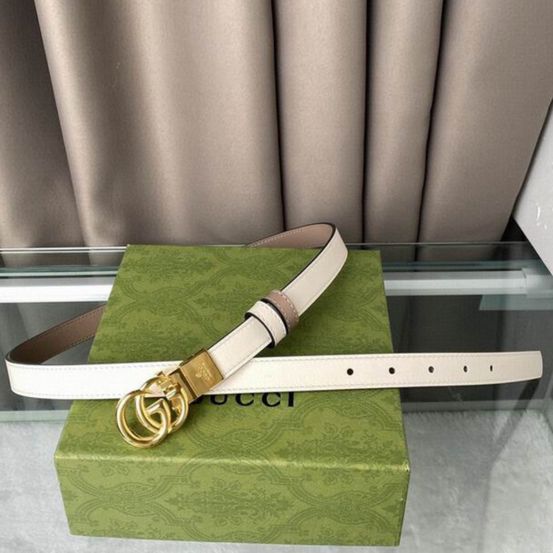Cinto GG Dupla Face Branco com Rosa e Dourado 2cm de largura