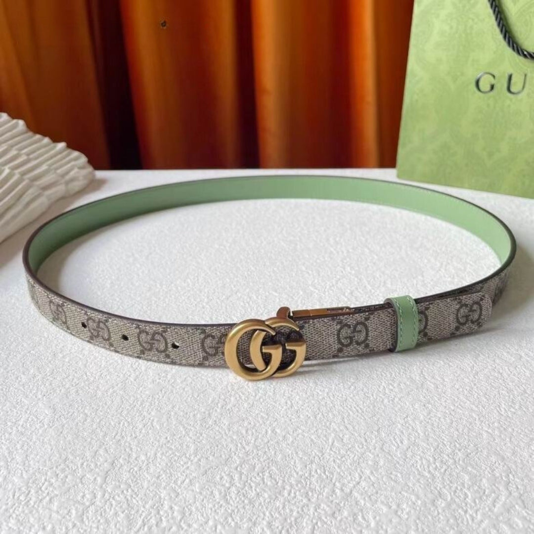Cinto GG Dupla Face Canvas com Verde com dourado 2cm de largura
