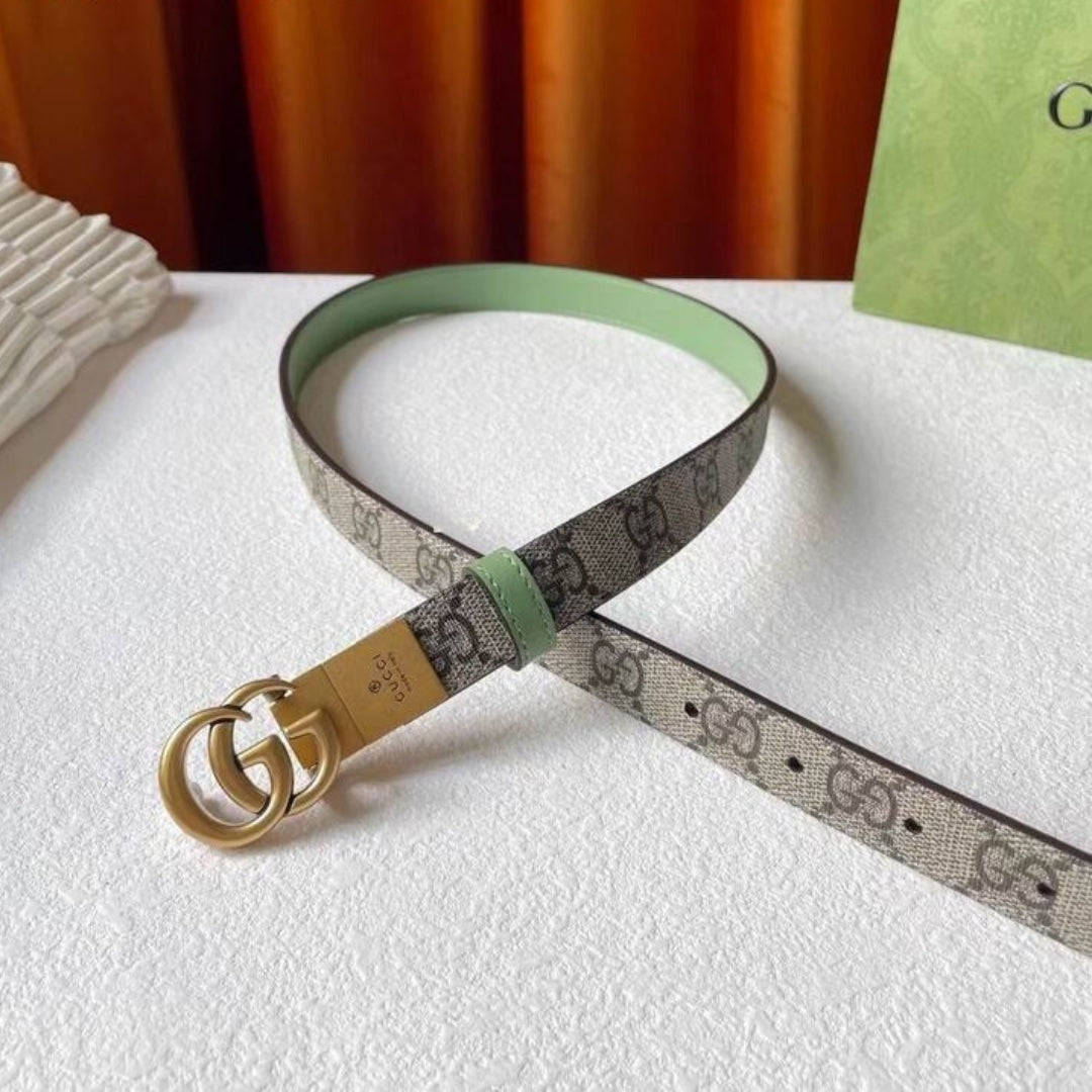 Cinto GG Dupla Face Canvas com Verde com dourado 2cm de largura