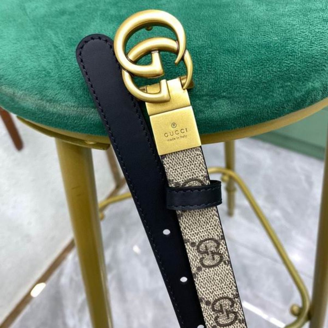 Cinto GG Dupla Face Canvas com preto com dourado 2cm de largura