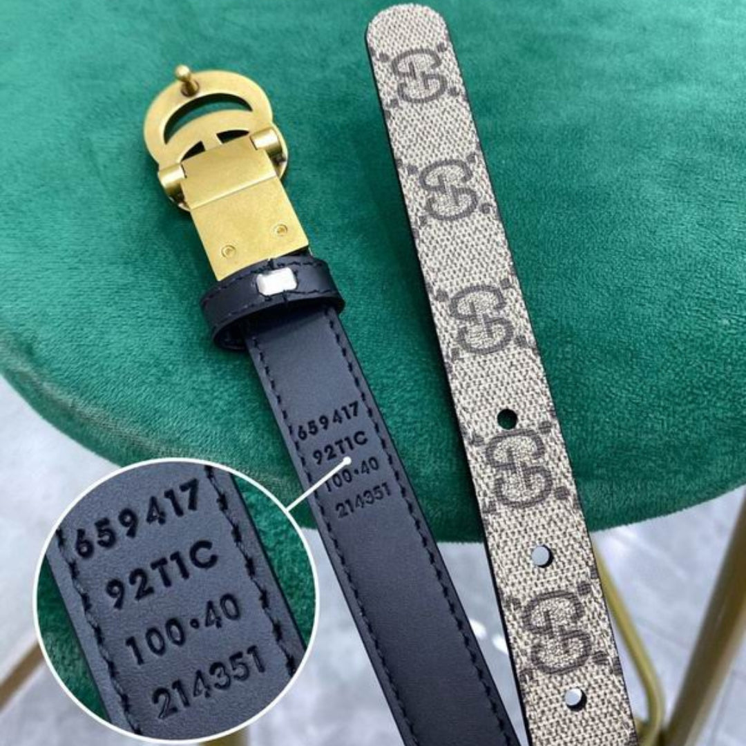 Cinto GG Dupla Face Canvas com preto com dourado 2cm de largura