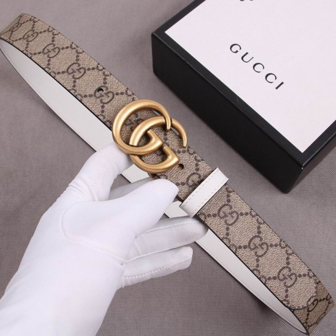 Cinto GG Dupla Face Canvas e Branco com Dourado 3cm de largura