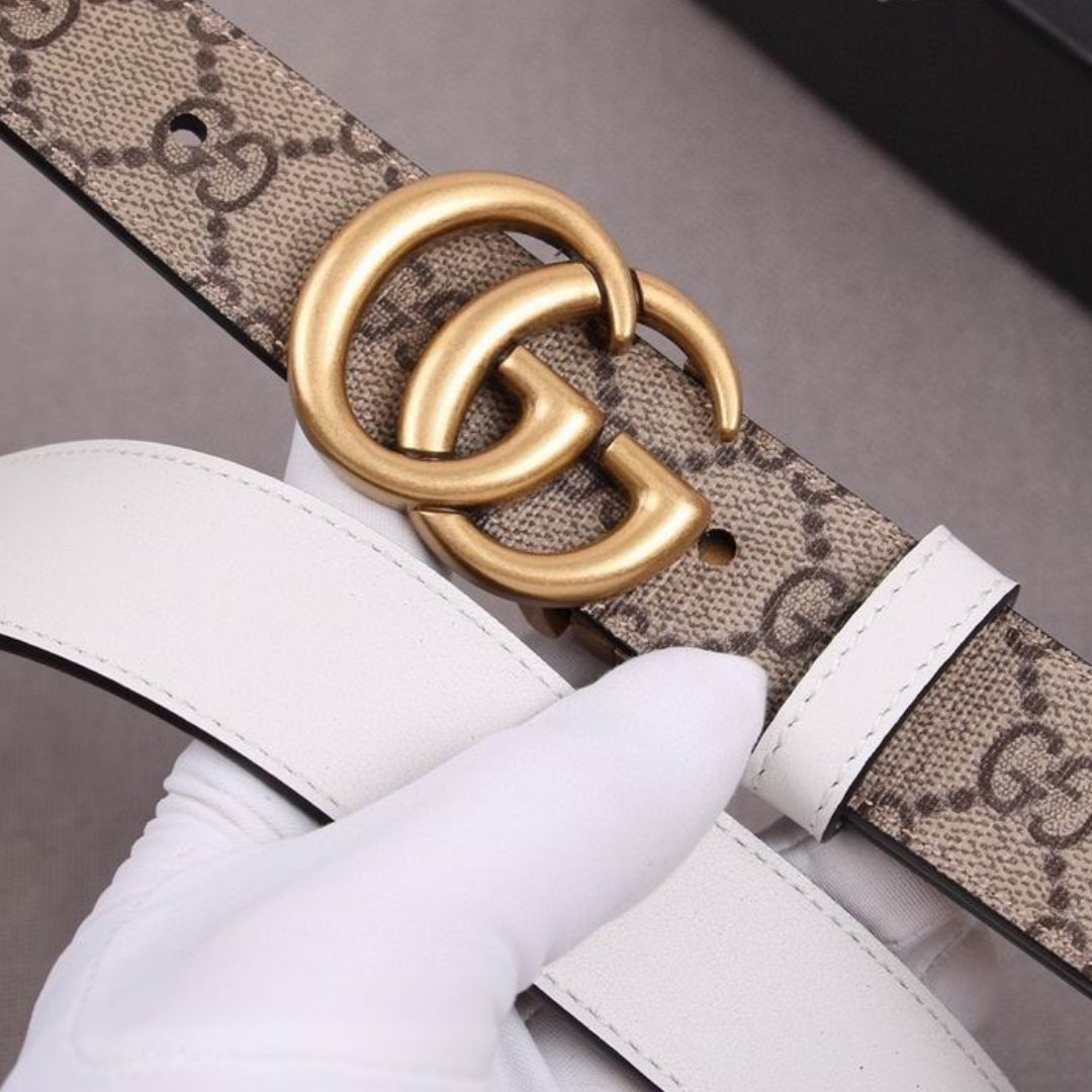 Cinto GG Dupla Face Canvas e Branco com Dourado 3cm de largura