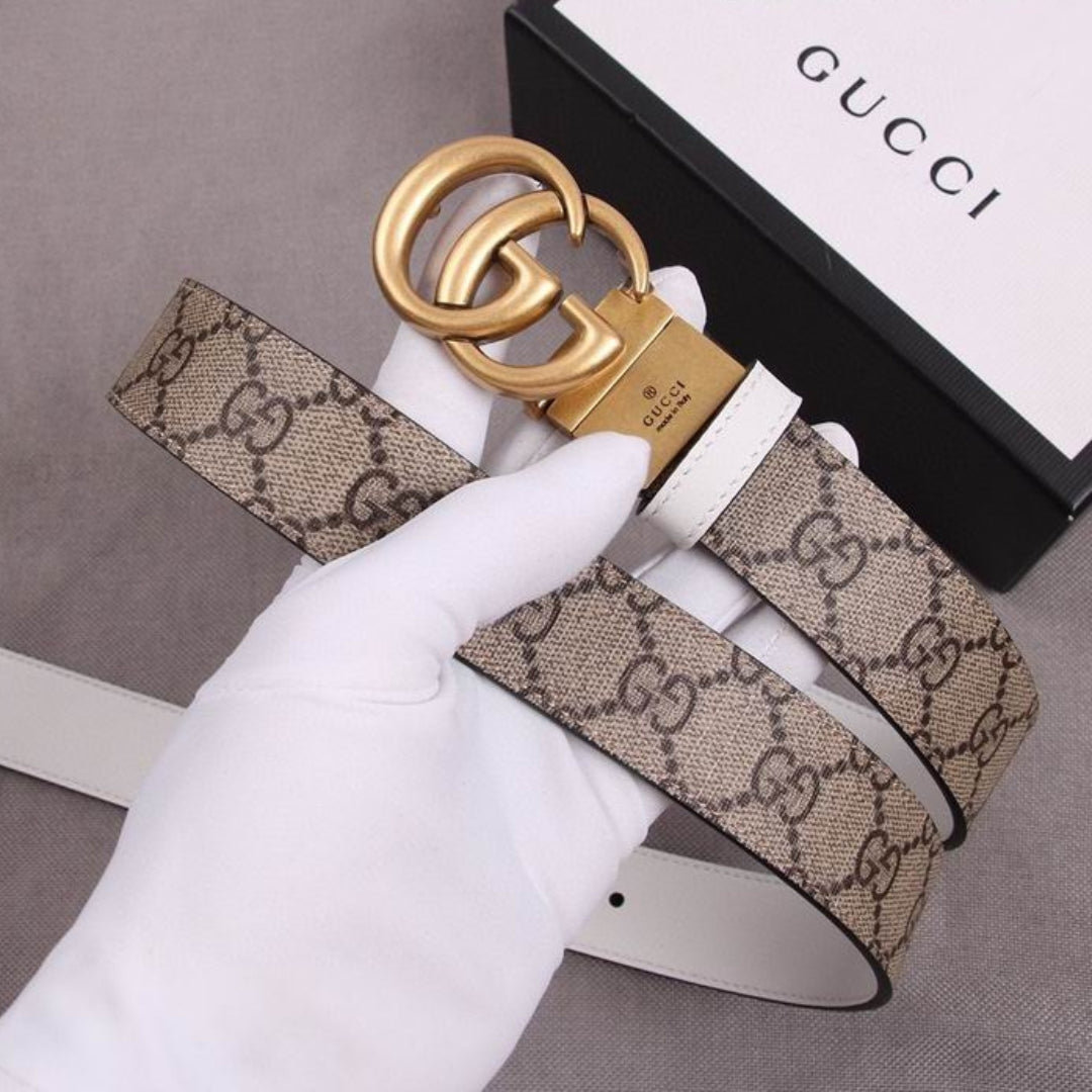 Cinto GG Dupla Face Canvas e Branco com Dourado 3cm de largura