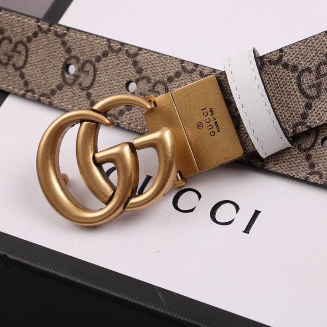 Cinto GG Dupla Face Canvas e Branco com Dourado 3cm de largura