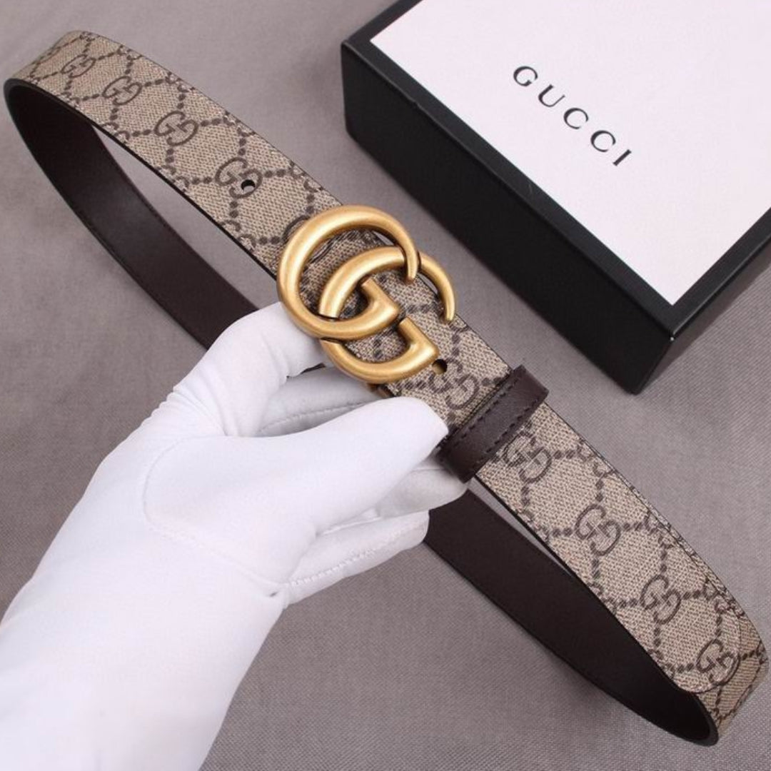 Cinto GG Dupla Face Canvas e Marrom com Dourado 3cm de largura
