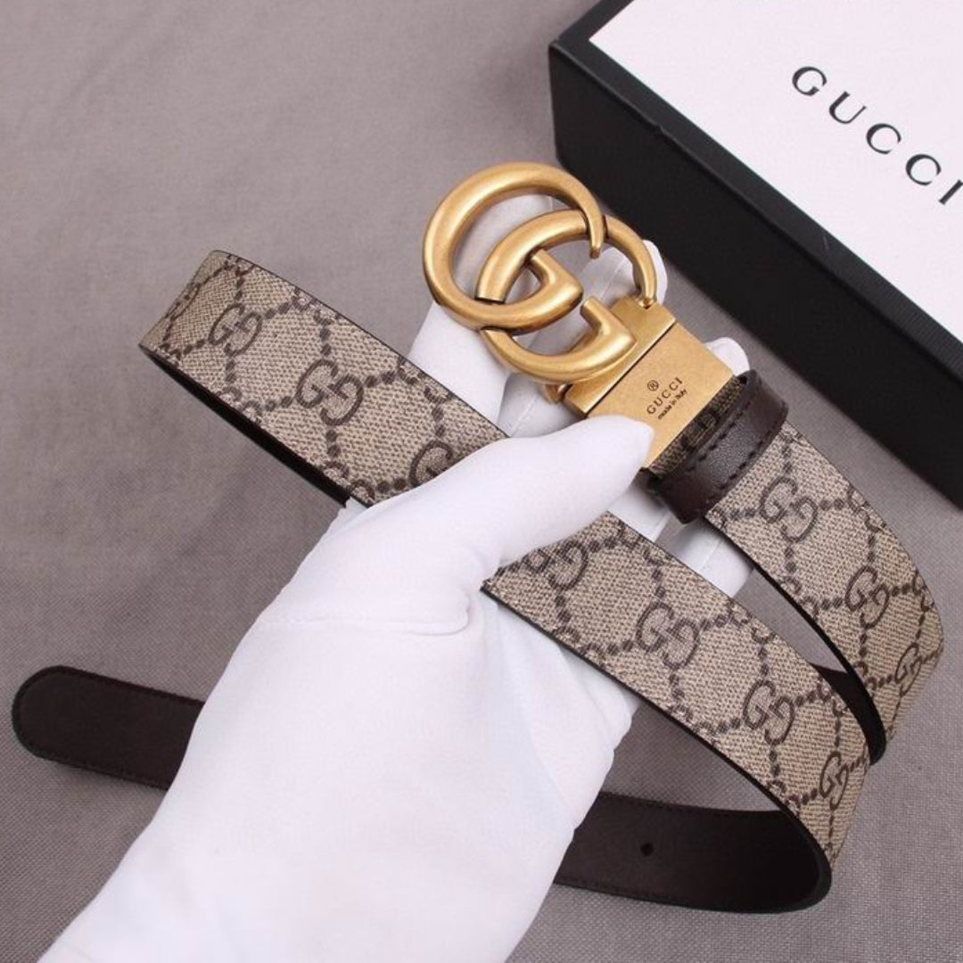 Cinto GG Dupla Face Canvas e Marrom com Dourado 3cm de largura