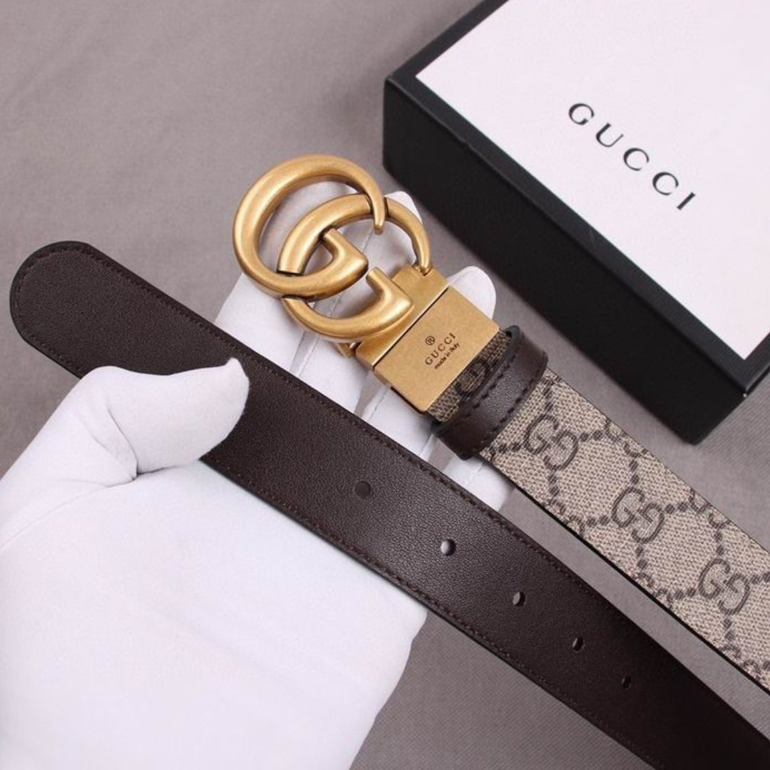Cinto GG Dupla Face Canvas e Marrom com Dourado 3cm de largura