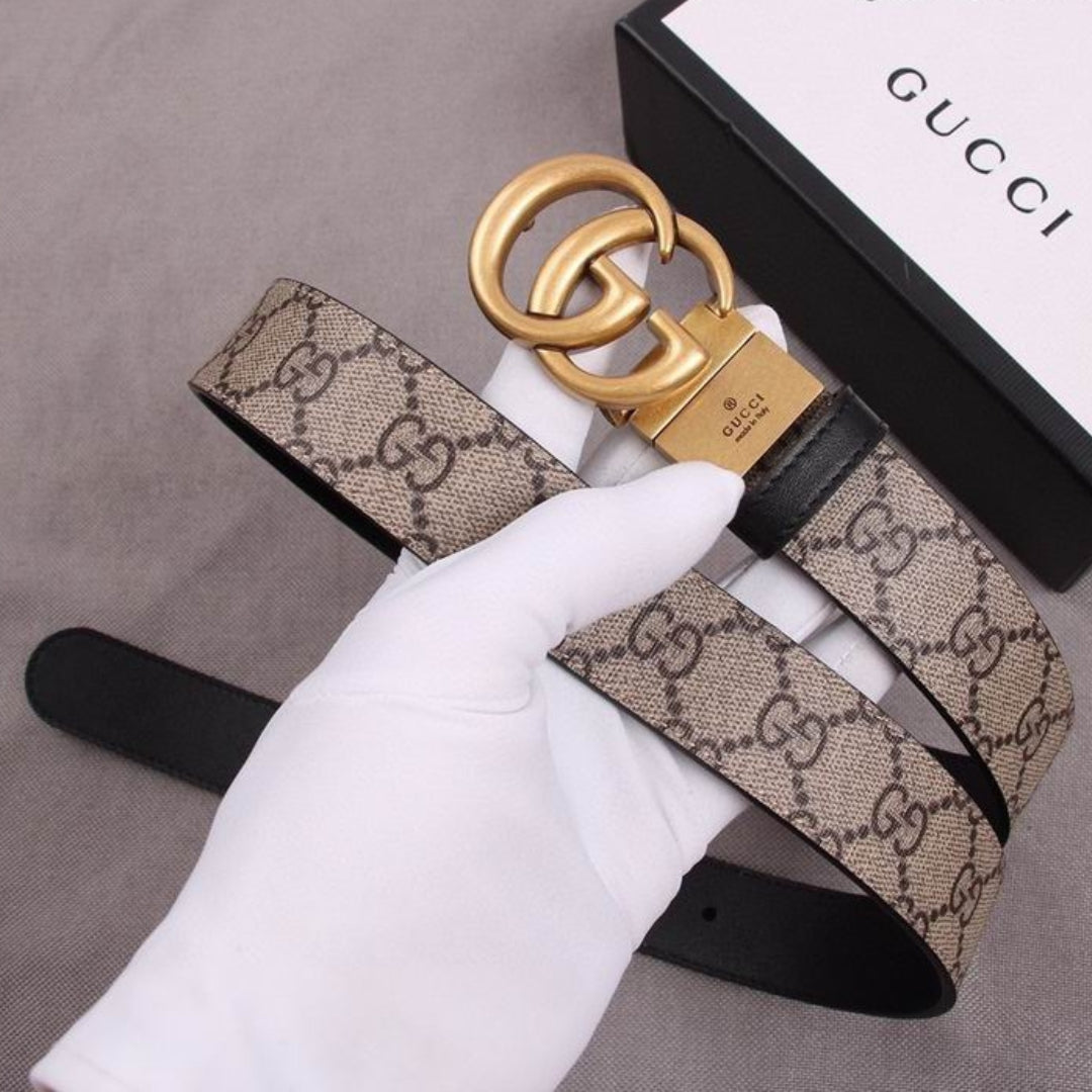 Cinto GG Dupla Face Canvas e Preto com Dourado 3cm de largura