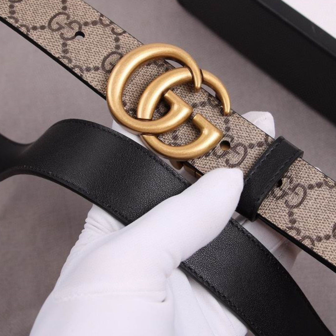 Cinto GG Dupla Face Canvas e Preto com Dourado 3cm de largura