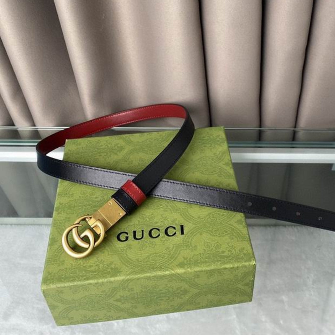 Cinto GG Dupla Face Vermelho com Preto e Dourado 2cm de largura