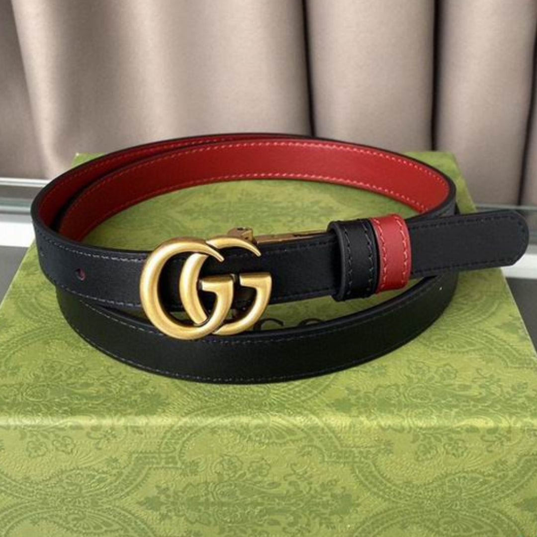 Cinto GG Dupla Face Vermelho com Preto e Dourado 2cm de largura