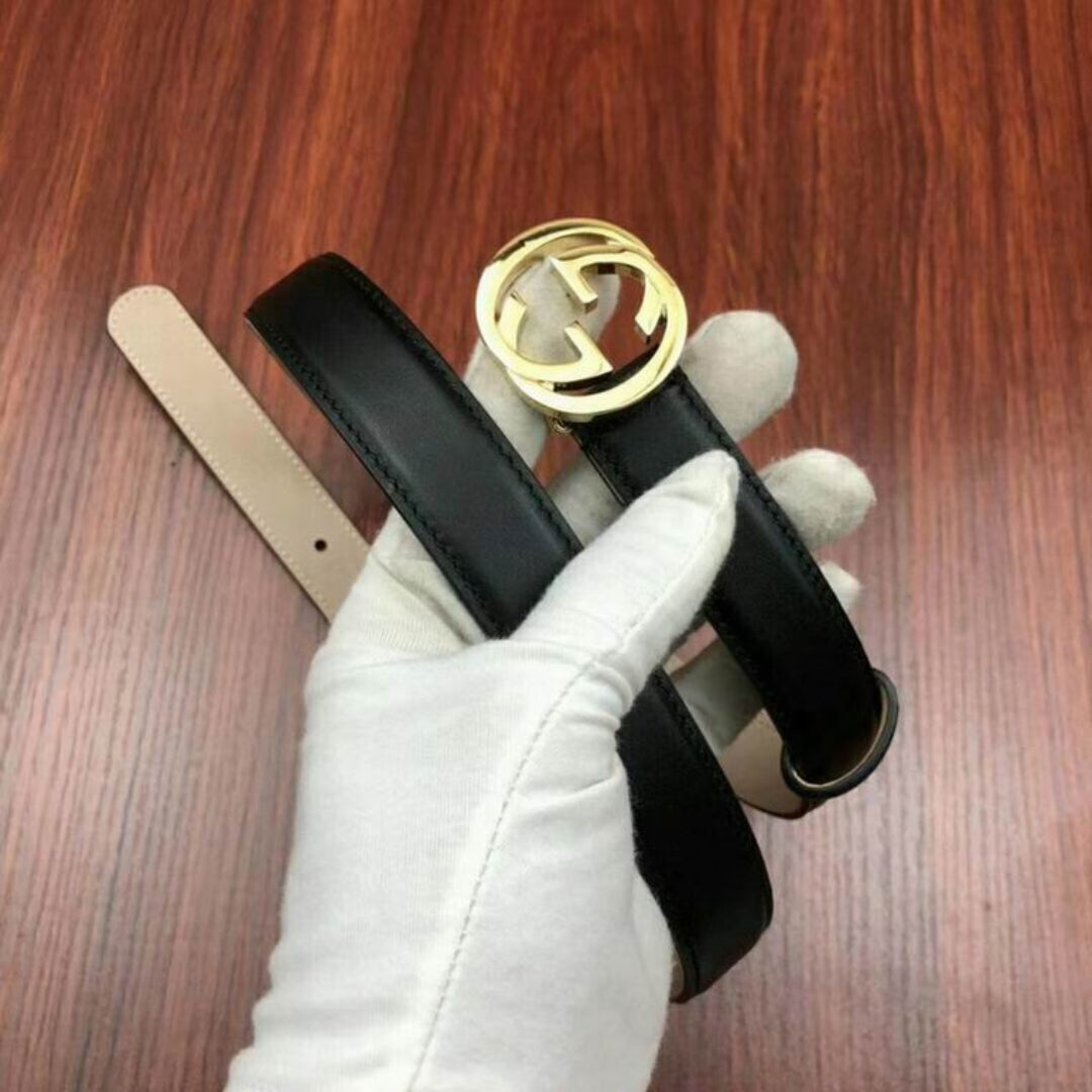 Cinto GG Interlocking Preto com Dourado 2,5cm de largura