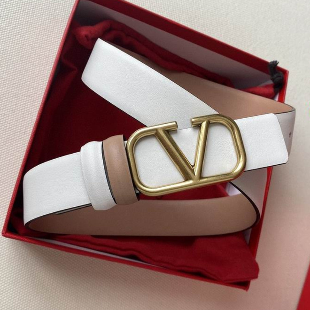 Cinto VLTN Dupla face Pequeno Branco e Rose Dourado 2cm de largura