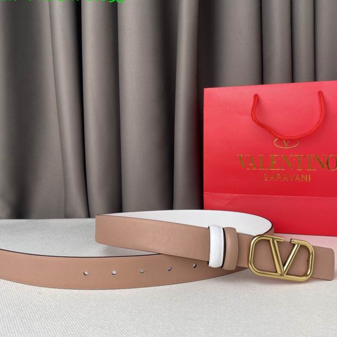 Cinto VLTN Dupla face Pequeno Branco e Rose Dourado 2cm de largura