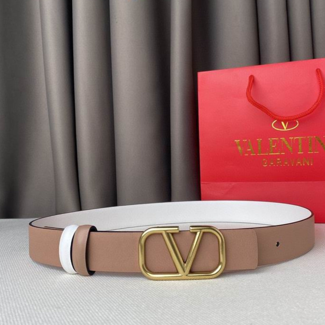 Cinto VLTN Dupla face Pequeno Branco e Rose Dourado 2cm de largura