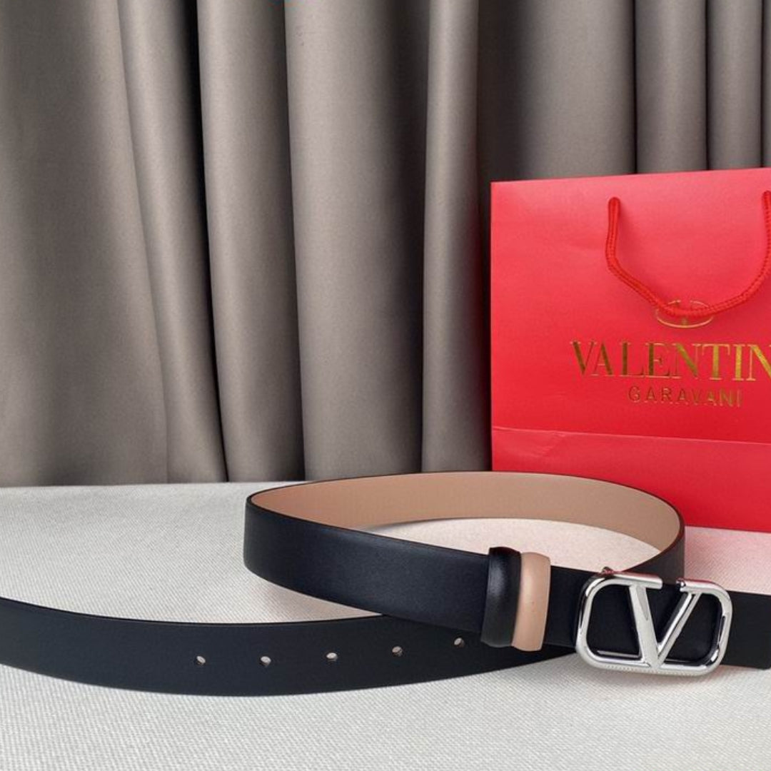 Cinto VLTN Dupla face Pequeno Preto e Rose Prata 2cm de largura